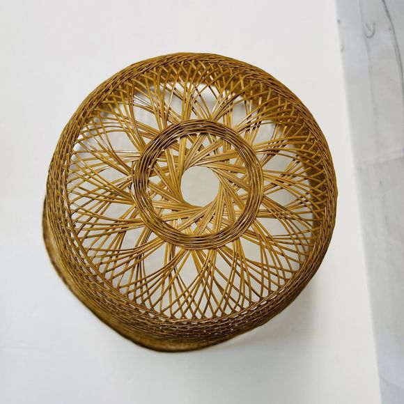 Wicker Basket Hanging Pendant Lamp Shade Round Tulip Shape Cottage Core Boho MCM - Picture 2 of 9